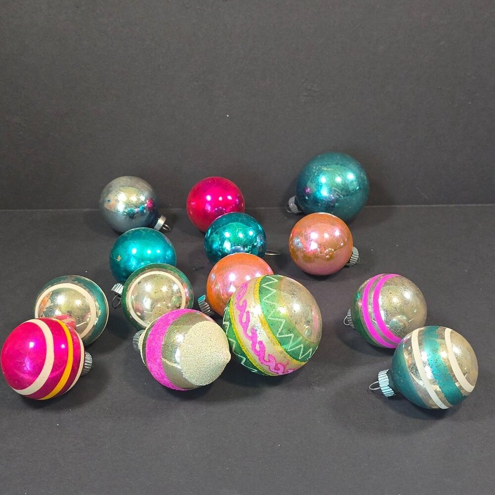Vintage Shiny Brite Glass Christmas Ornaments Lot of 14 Mixed Colors Pattern - Picture 14 of 16